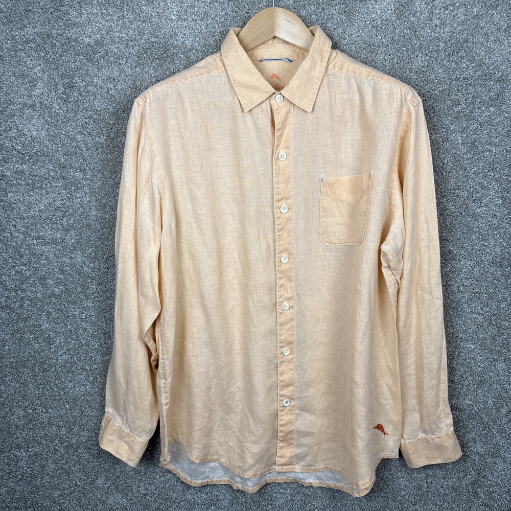 Tommy Bahama Men's Large Orange 100% Linen‎ Long Sleeve Button Up Shirt